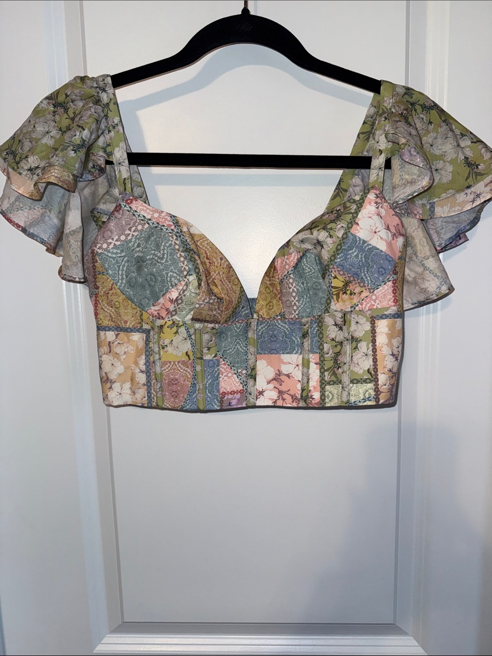 NEW WOMENS AQUA BLU OF AUSTRALIA FLORAL FLUTTER CROP TOP SIZE XS